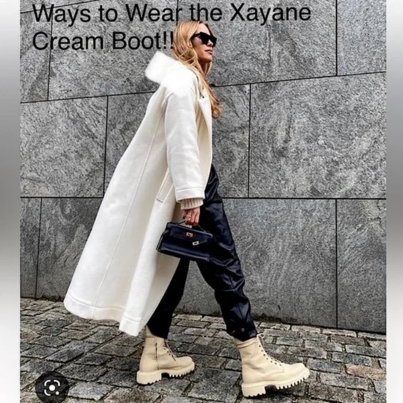 Schutz Xayane Lug-Sole Leather Lace Up Platform Combat Boots Almond Buff Leather - Picture 2 of 16